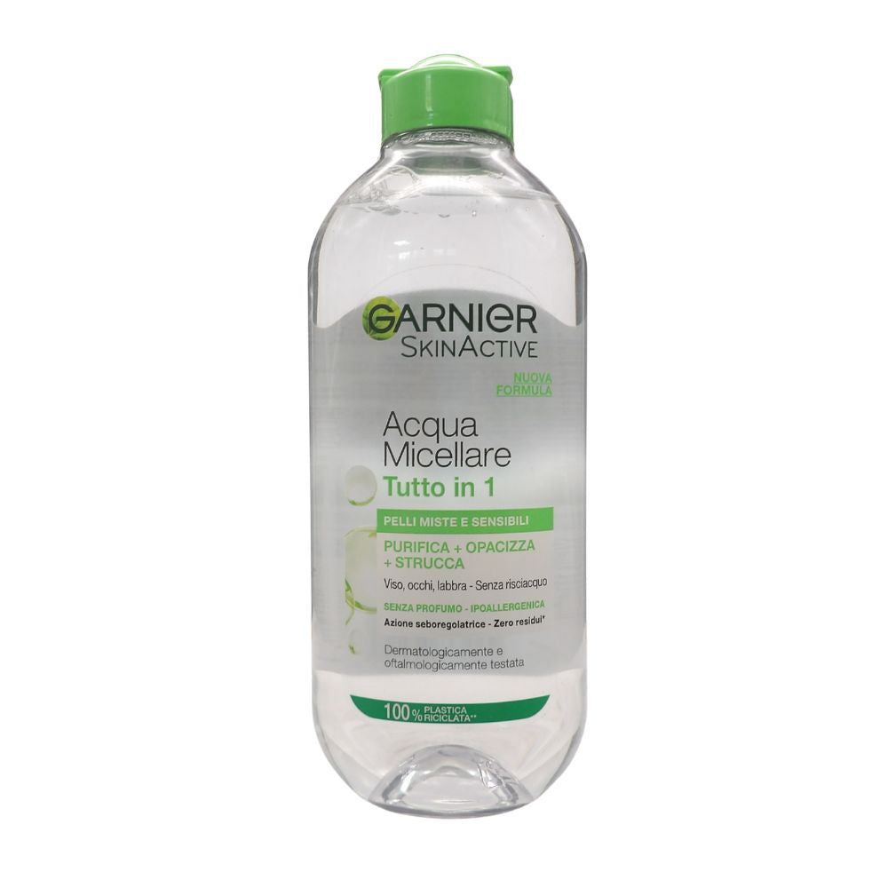 GARNIER Acqua Micellare Per Pelli Miste e Sensibili, Tutto In 1: Purifica, Opacizza e Strucca. Senza Profumo - Ipoallergenico. Azione Seboregolatrice 400ml.