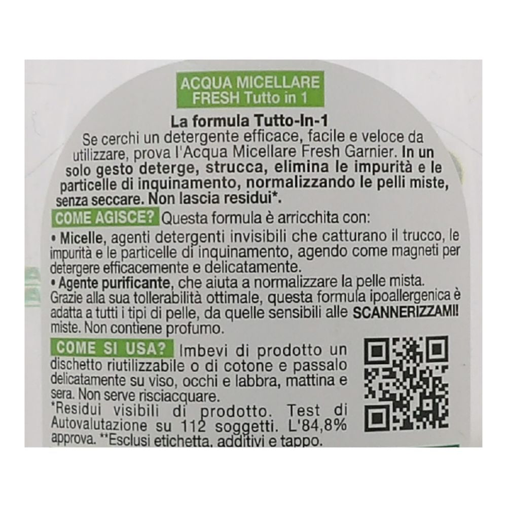 GARNIER Acqua Micellare Per Pelli Miste e Sensibili, Tutto In 1: Purifica, Opacizza e Strucca. Senza Profumo - Ipoallergenico. Azione Seboregolatrice 400ml.