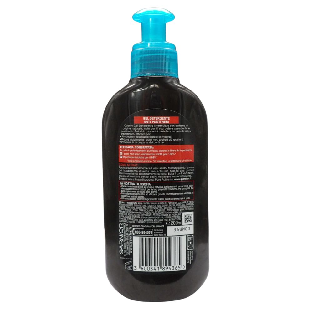 GARNIER Gel Anti-imperfezioni Pure Active Intense, Rimuove Punti Neri Ed Eccesso Di Sebo, 200 ml.