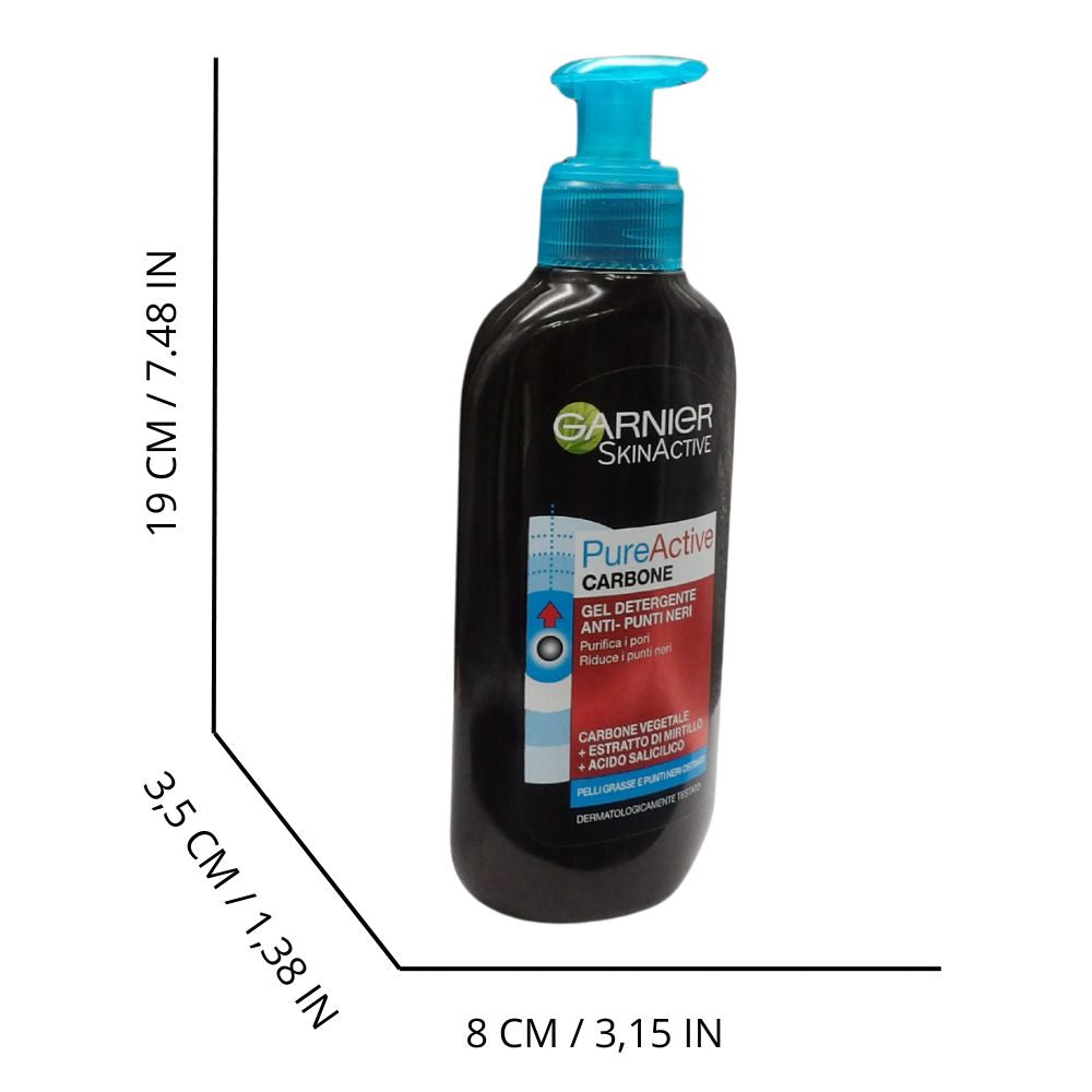 GARNIER Gel Anti-imperfezioni Pure Active Intense, Rimuove Punti Neri Ed Eccesso Di Sebo, 200 ml.