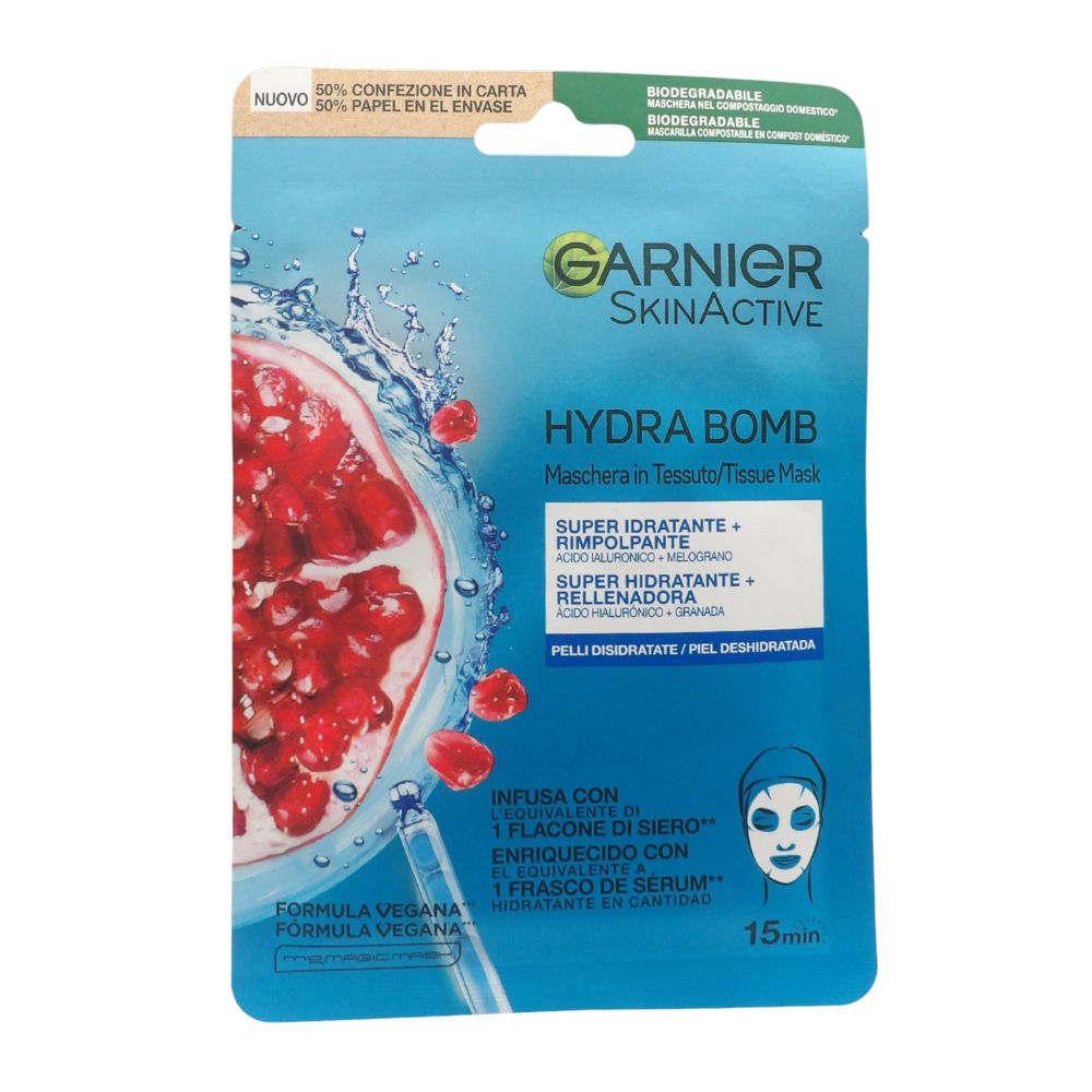 GARNIER SkinActive Hydra Bomb Maschera Viso in Tessuto Super Idratante e Rimpolpante con Melograno e Acido Ialuronico