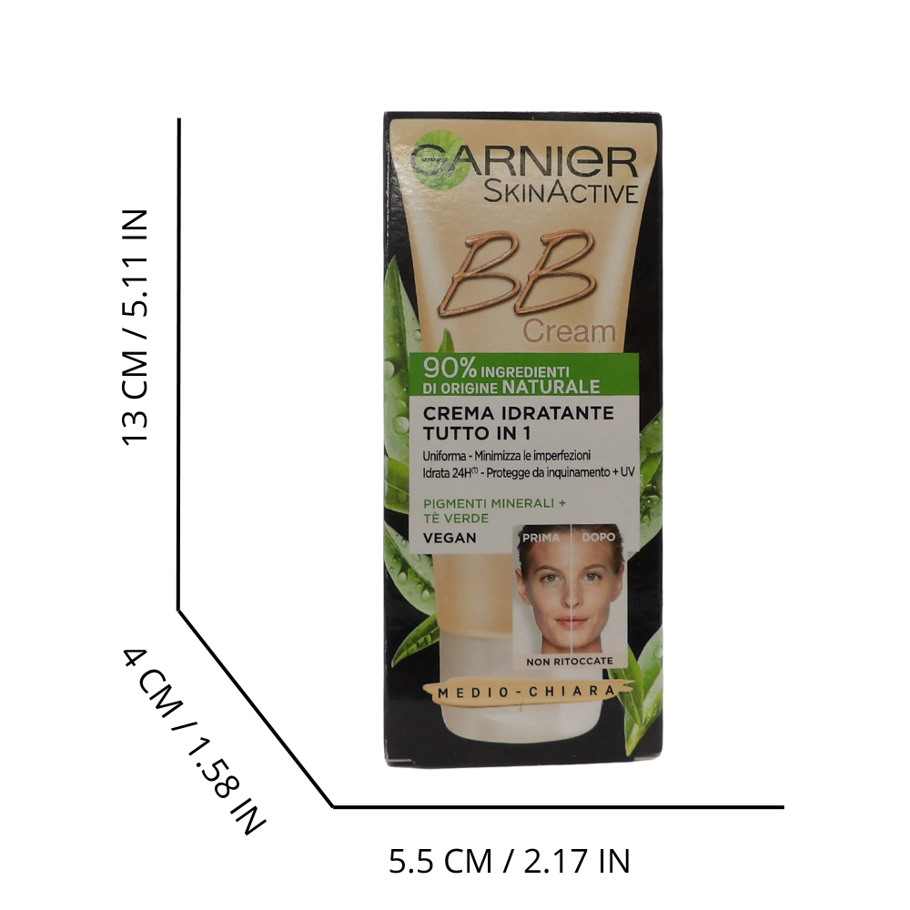 GARNIER BB Cream Natural Crema Idratante Tutto in 1, Arricchita con Pigmenti Naturali e Tè Verde, 50ml