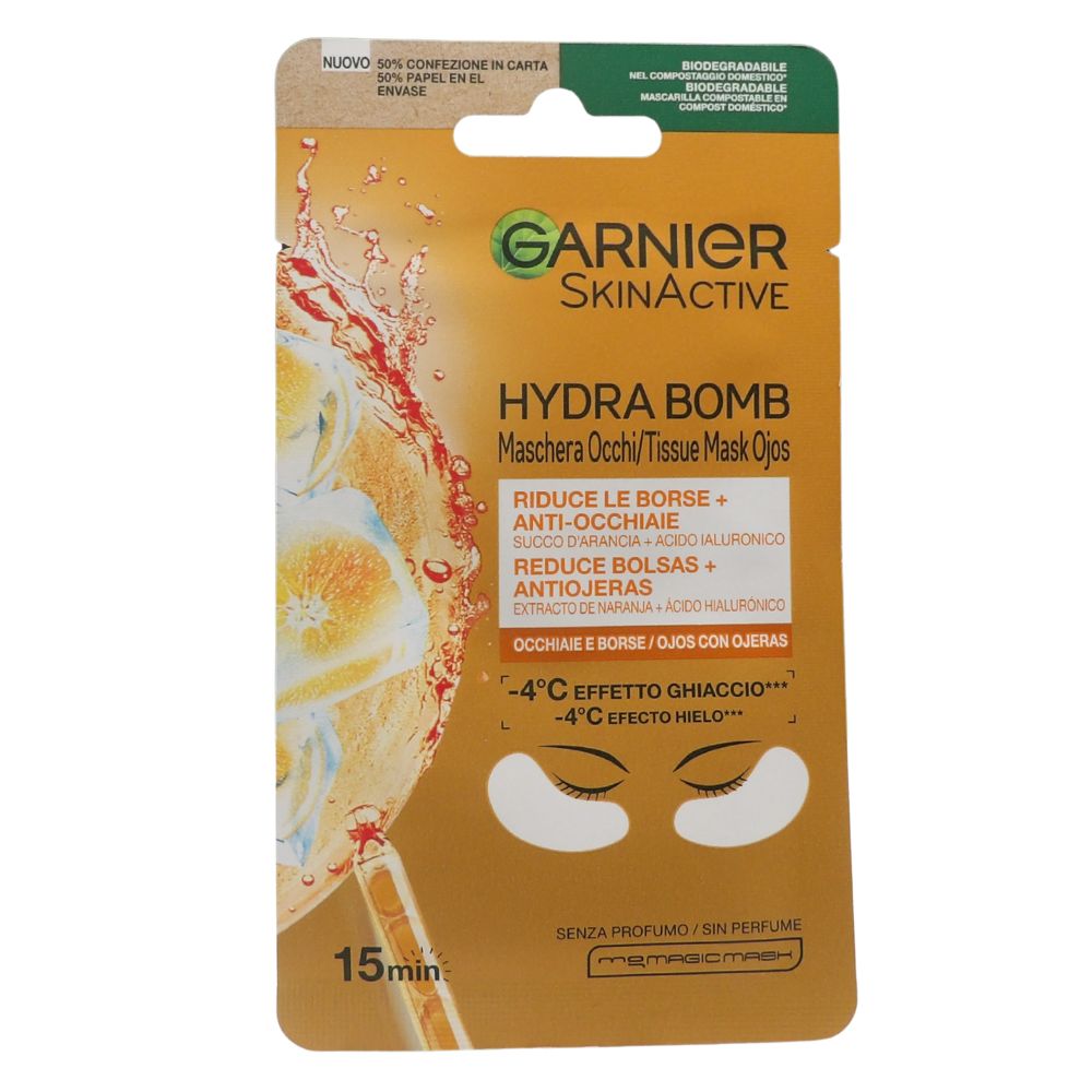 GARNIER SkinActive Maschera Contorno Occhi Anti-Fatica con Succo d'Arancia e Acido Ialuronico per Occhi Spenti e Stanchi Effetto Ghiaccio