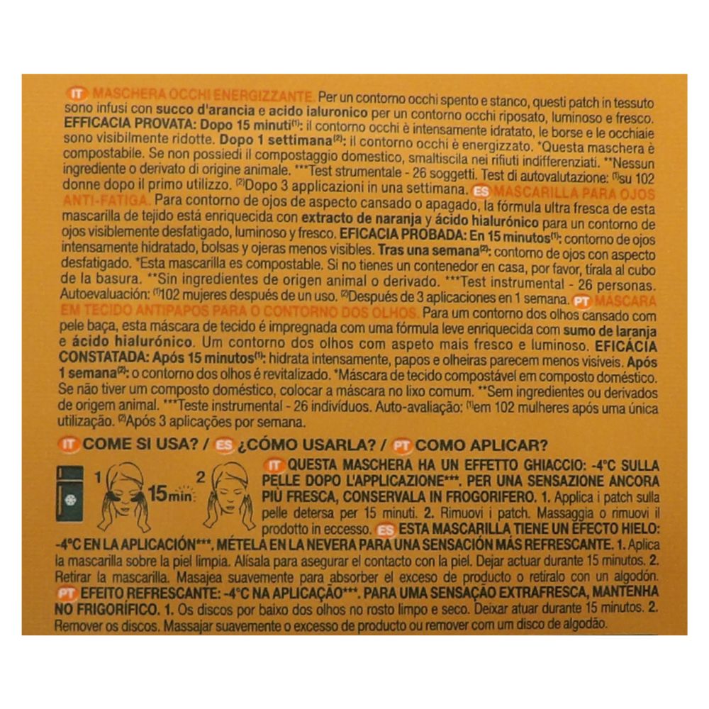 GARNIER SkinActive Maschera Contorno Occhi Anti-Fatica con Succo d'Arancia e Acido Ialuronico per Occhi Spenti e Stanchi Effetto Ghiaccio