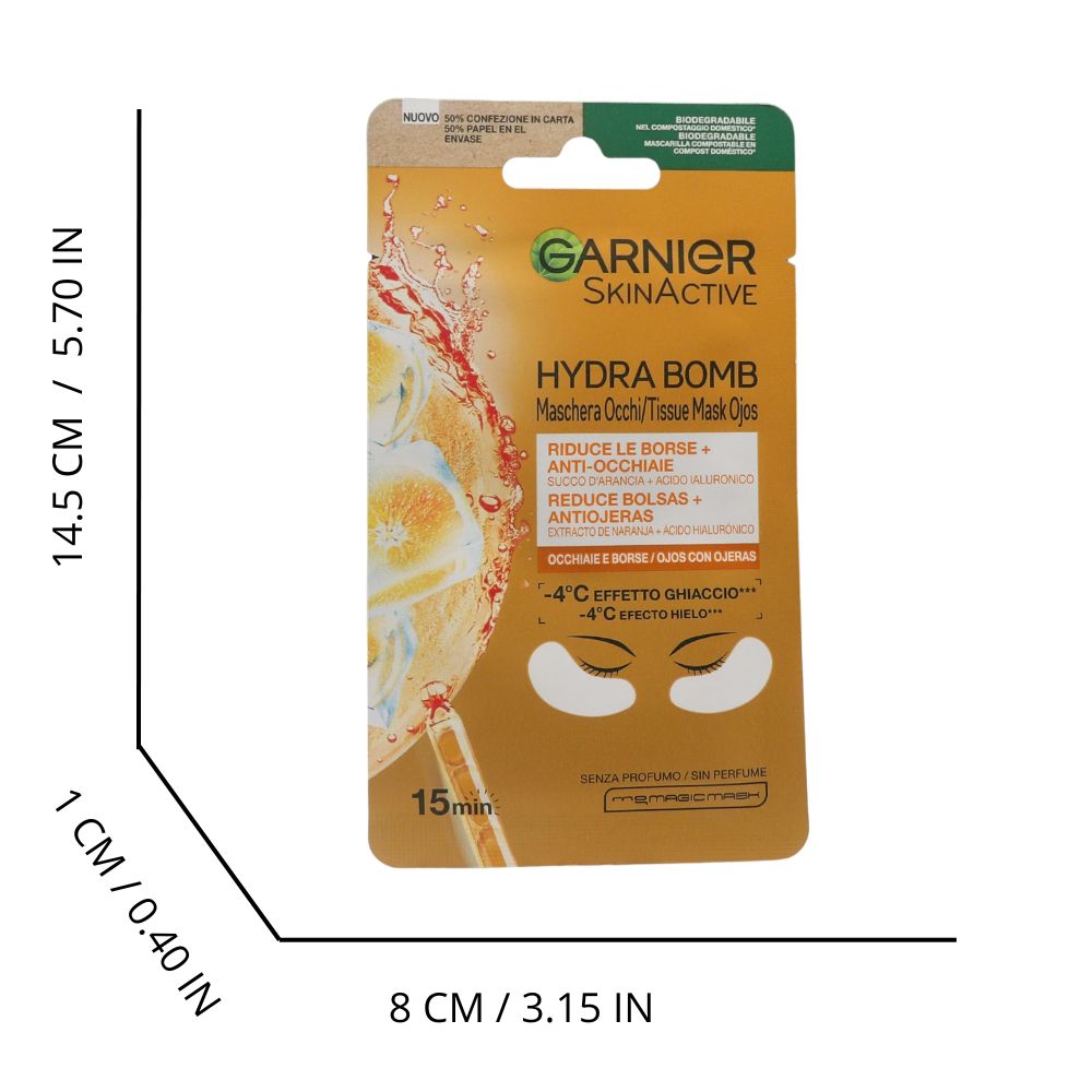 GARNIER SkinActive Maschera Contorno Occhi Anti-Fatica con Succo d'Arancia e Acido Ialuronico per Occhi Spenti e Stanchi Effetto Ghiaccio