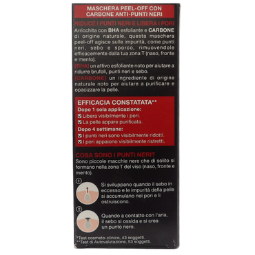 GARNIER Maschera Peel-Off Pure Active Charcoal, Gel Detergente Arricchito con Carbone e Acido Salicidico, per La Zona T, Anti Imperfezioni e Punti Neri, 50ml