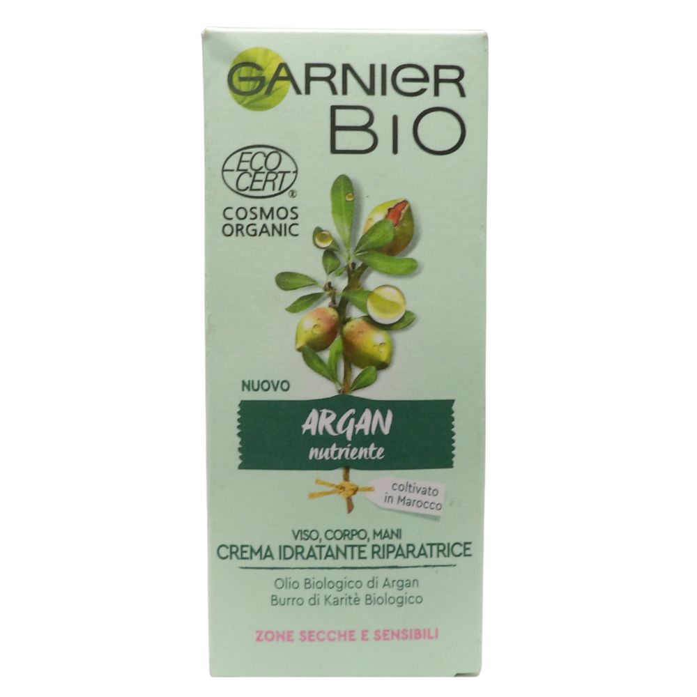 GARNIER Bio Crema Multiuso Riparatrice Naturale, Formula con Argan Idratante e Nutriente, Burro Karité Biologico, per Zone Secche o Screpolate, Adatta a Pelli Sensibili, 50ml