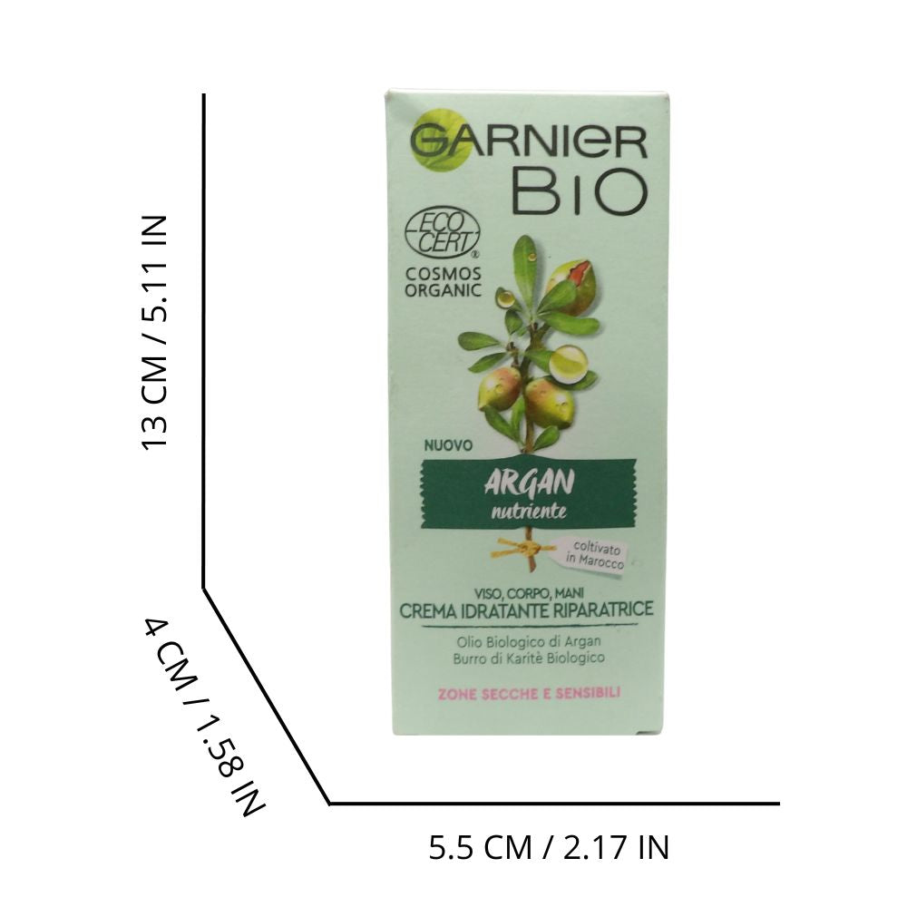 GARNIER Bio Crema Multiuso Riparatrice Naturale, Formula con Argan Idratante e Nutriente, Burro Karité Biologico, per Zone Secche o Screpolate, Adatta a Pelli Sensibili, 50ml