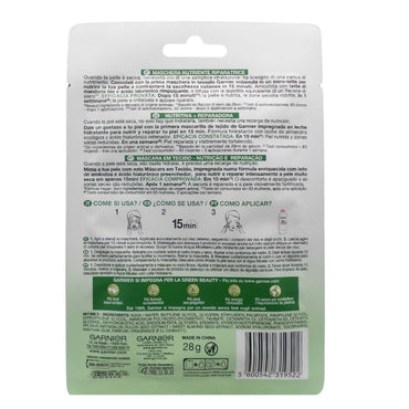 GARNIER Maschera in panno maschera viso per pelle secca ed eccitante, cura intensiva e rigenerazione, formula vegana con latte di mandorle e acido ialuronico, Nutri Bomb, 28 g