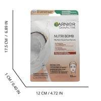 GARNIER Maschera in Tessuto Nutriente e Illuminante Skin Active Nutri Bomb, Per Pelli Secche e Spente, Effetto Rimpolpante, Con Latte di Cocco e Acido Ialuronico