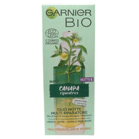 GARNIER Olio Viso Notte Bio, Olio Notte Multi Riparatore Con Olio Di Semi Di Canapa Biologico E Vitamina E, Per Pelli Stressate, Anche Sensibili E Prime Rughe, 30 ml