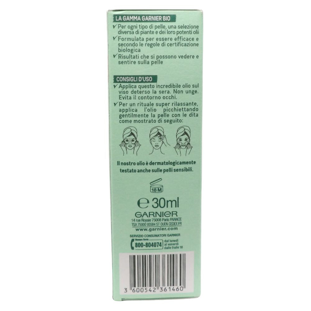 GARNIER Olio Viso Notte Bio, Olio Notte Multi Riparatore Con Olio Di Semi Di Canapa Biologico E Vitamina E, Per Pelli Stressate, Anche Sensibili E Prime Rughe, 30 ml