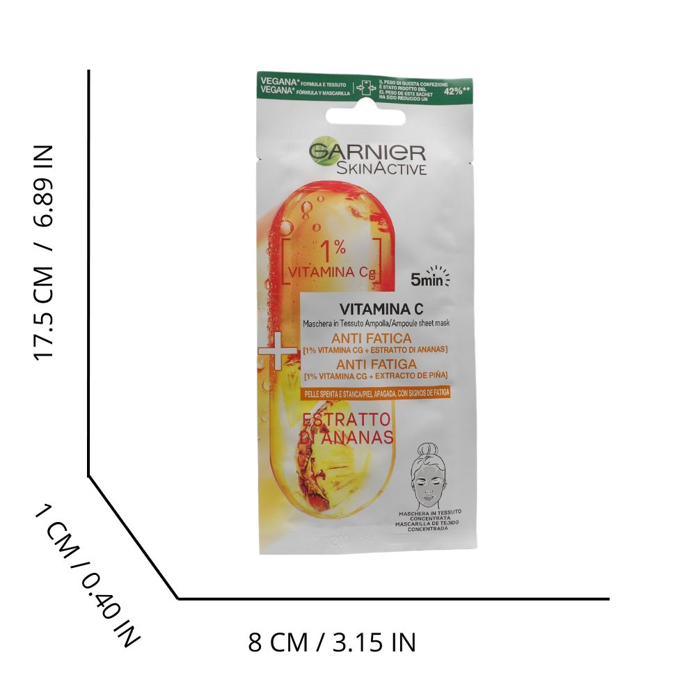 GARNIER SkinActive Vitamina C Maschera in Tessuto Ampolla Concentrata Effetto Anti Fatica e Antiossidante con Estratto di Ananas