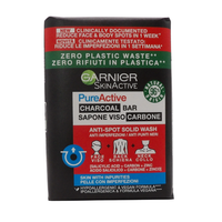 GARNIER SkinActive Pure Active Sapone Viso al Carbone Anti Imperfezioni e Anti Punti Neri con Acido Salicilico e Zinco per la Pelle Impura 100g