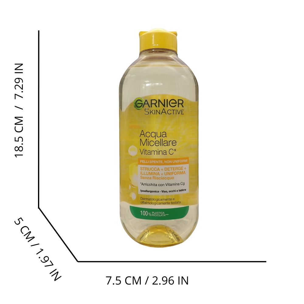 GARNIER Acqua Micellare Tutto in 1 SkinActive, Con Vitamina C, Per Pelli Spente e Non Uniformi, Senza Risciacquo, 400 ml