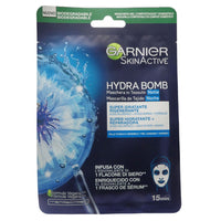 GARNIER Maschera In Tessuto, HYDRA BOMB Notte, Super Idratante Rigenerante, Con Acido Ialuronico, Acqua Marina e Fiordaliso 28g