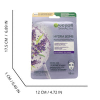 GARNIER Maschera in Tessuto HYDRA BOMB, Super Idratante ed Effetto Relax, Con Acido Ialuronico e Lavanda, Per Pelli Stressate - 28 gr