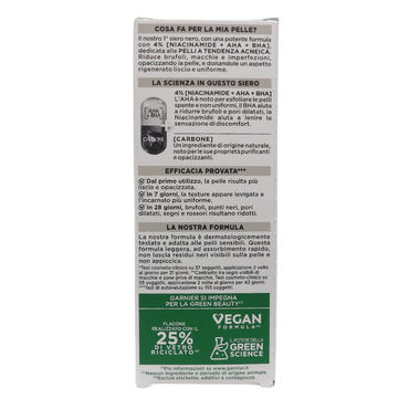 GARNIER PureActive Siero Viso Anti-Imperfezioni con Carbone Niacinamide AHA BHA Trattamento Brufoli Punti Neri Segni Rossori Formula Leggera Opacizzante Uniformante Senza Residui, 30ml