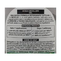 GARNIER  SkinActive Acqua Micellare Gel Purificante con Carbone, Detelrgente e Opacizzante, Per Tutti i Tipi di Pelle, Senza Risciacquo, Formula Vegana, 400 ml