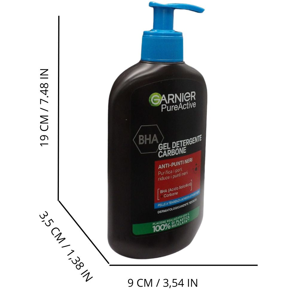 GARNIER Gel Detergente Carbone, ANTI-PUNTI NERI. Purifica i Pori, Riduce i Punti Neri. Con BHA (Acido Salicilico) e Carbone. Per Pelle Con Tendenza Acneica e Punti Neri 250ml