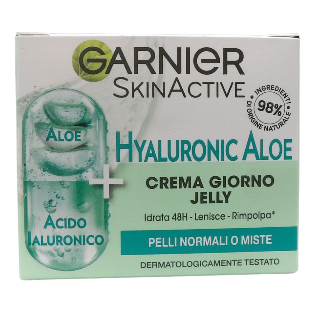 GARNIER Crema Gel Giorno, Per Pelli Normali, Azione Lenitiva, Arricchita con Acido Ialuronico, Aloe Vera e Glicerina, Pelle Idratata fino a 48h, Hyaluronic Aloe, 50 ml