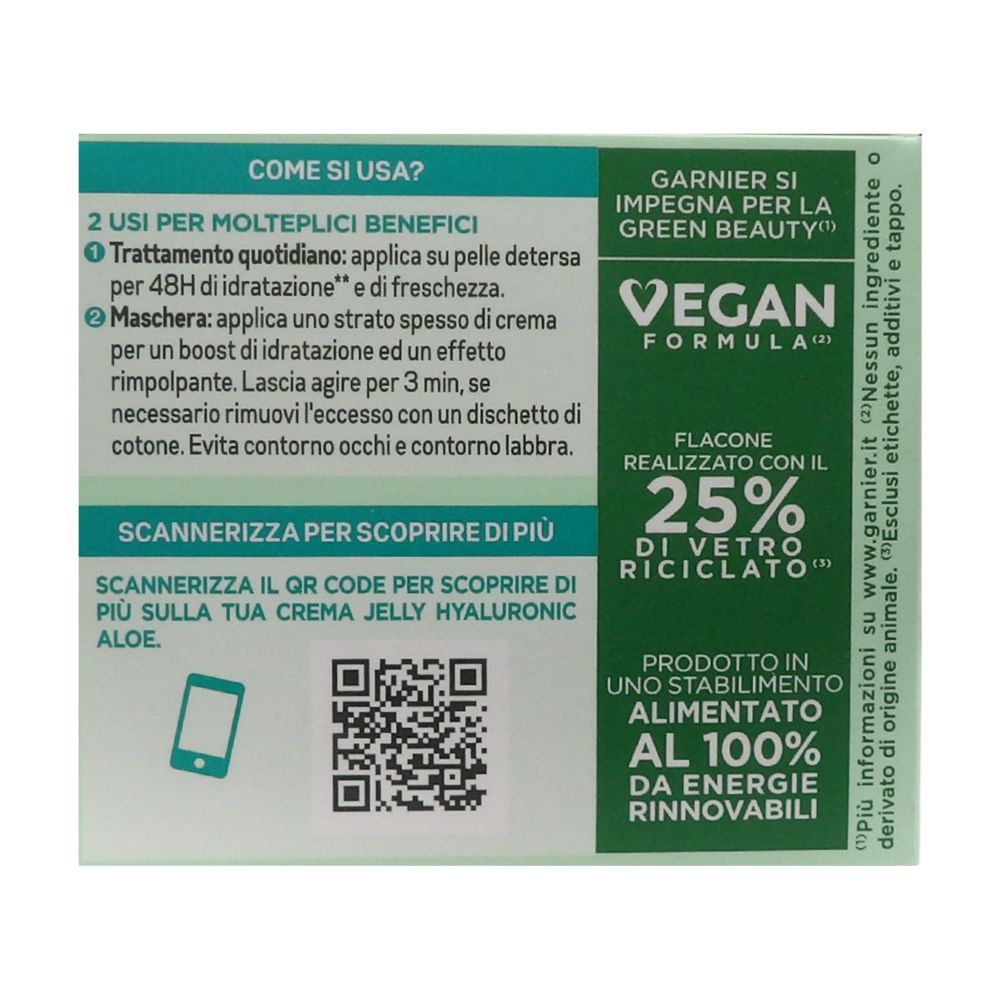 GARNIER Crema Gel Giorno, Per Pelli Normali, Azione Lenitiva, Arricchita con Acido Ialuronico, Aloe Vera e Glicerina, Pelle Idratata fino a 48h, Hyaluronic Aloe, 50 ml