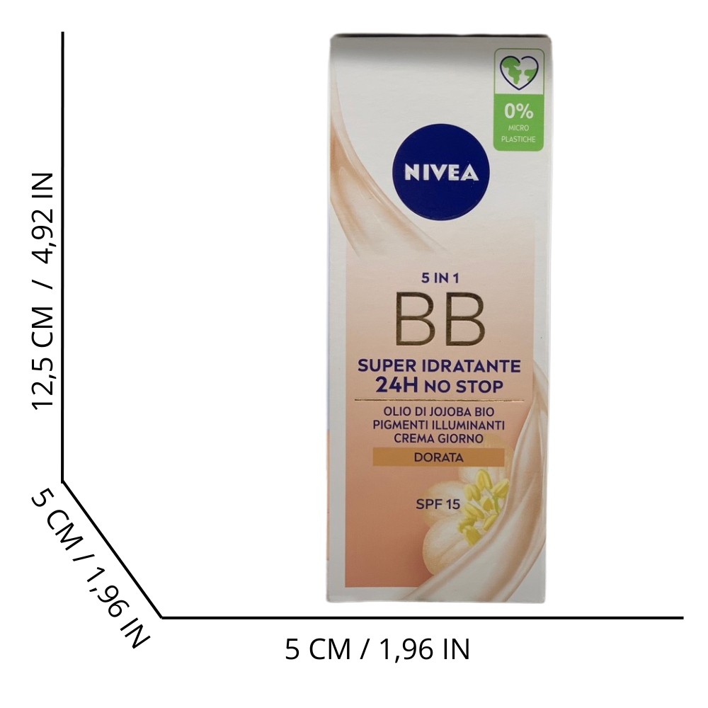NIVEA ESSENTIALS BB Cream Super-Idratante 24H No Stop 50 ml, Crema Giorno SPF15 Uniformante, Crema viso Pigmentata, Crema Idratante con Olio di Jojoba Bio e Minerali