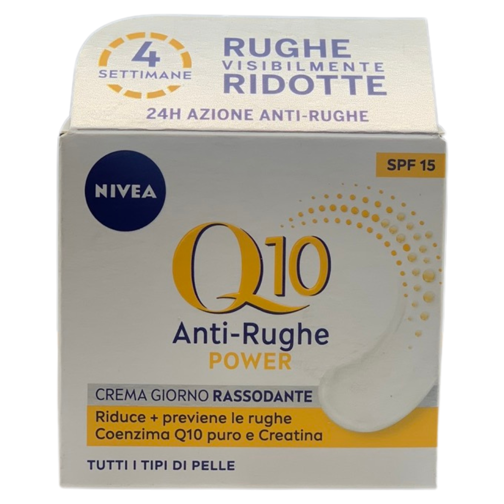 NIVEA Q10 POWER Crema Giorno Anti-Rughe Rassodante SPF15 50 ml, Crema Viso anti-età per 24 ore di idratazione, Crema antirughe arricchita con Creatina e Coenzima Q10