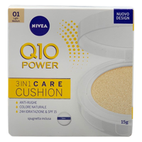 NIVEAFondotinta Q10plus, SPF15, Anti-Age, 3in1 Skin Care CUSHION, 24h Di Idratazione. N°01 Light-Medium 15g