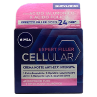 NIVEA CELLULAR EXPERT FILLER Crema Notte Anti-Età Intensiva SPF 15 50ml, Crema viso antirughe rassodante, Crema viso Acido Ialuronico e Acido Folico Puro, Crema viso notte anti-age