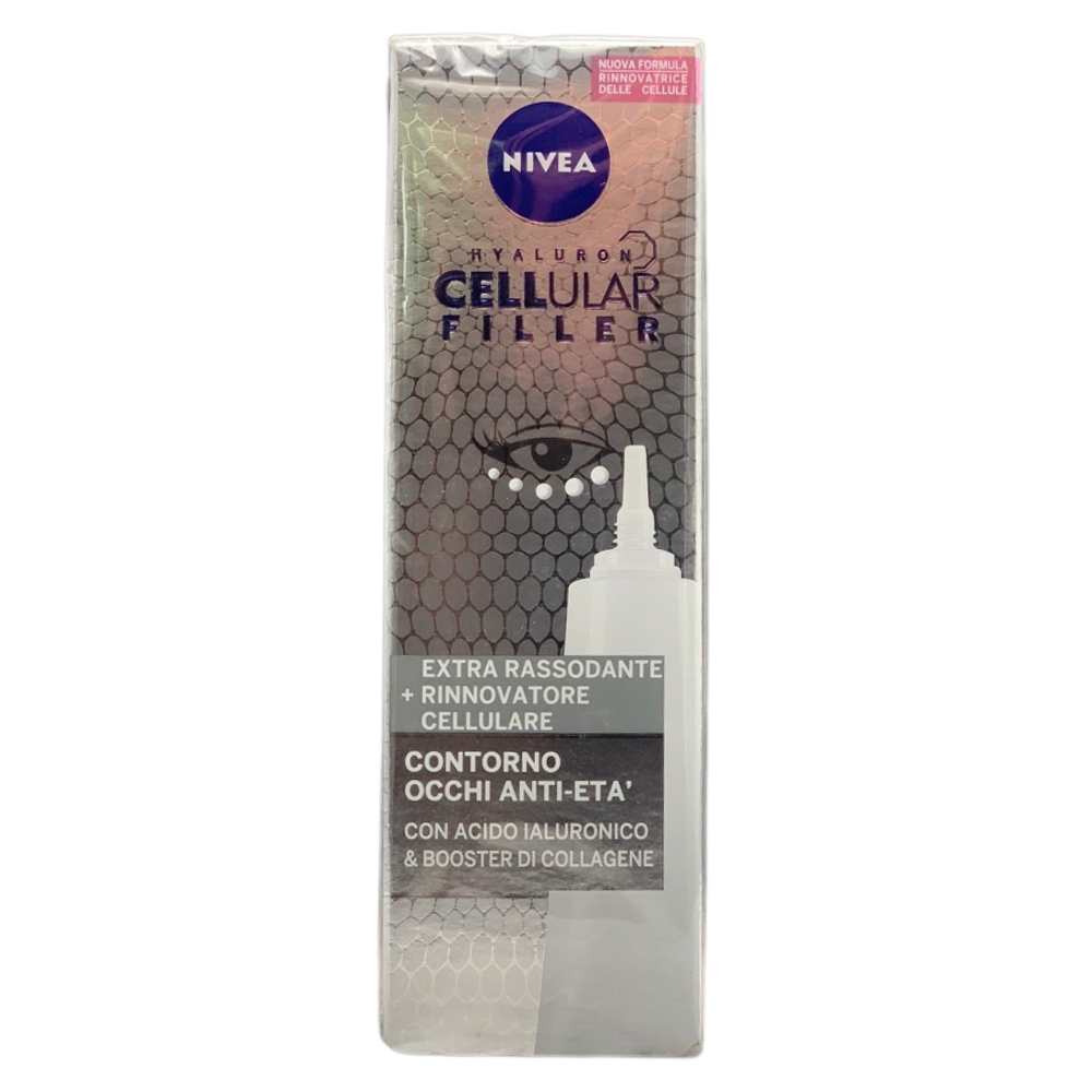 NIVEA CELLULAR EXPERT FILLER Contorno Occhi & Labbra Anti-Età 15ml, Crema contorno occhi e labbra rassodante, Contorno occhi antirughe e filler labbra con Acido Ialuronico e Acido Folico Puro