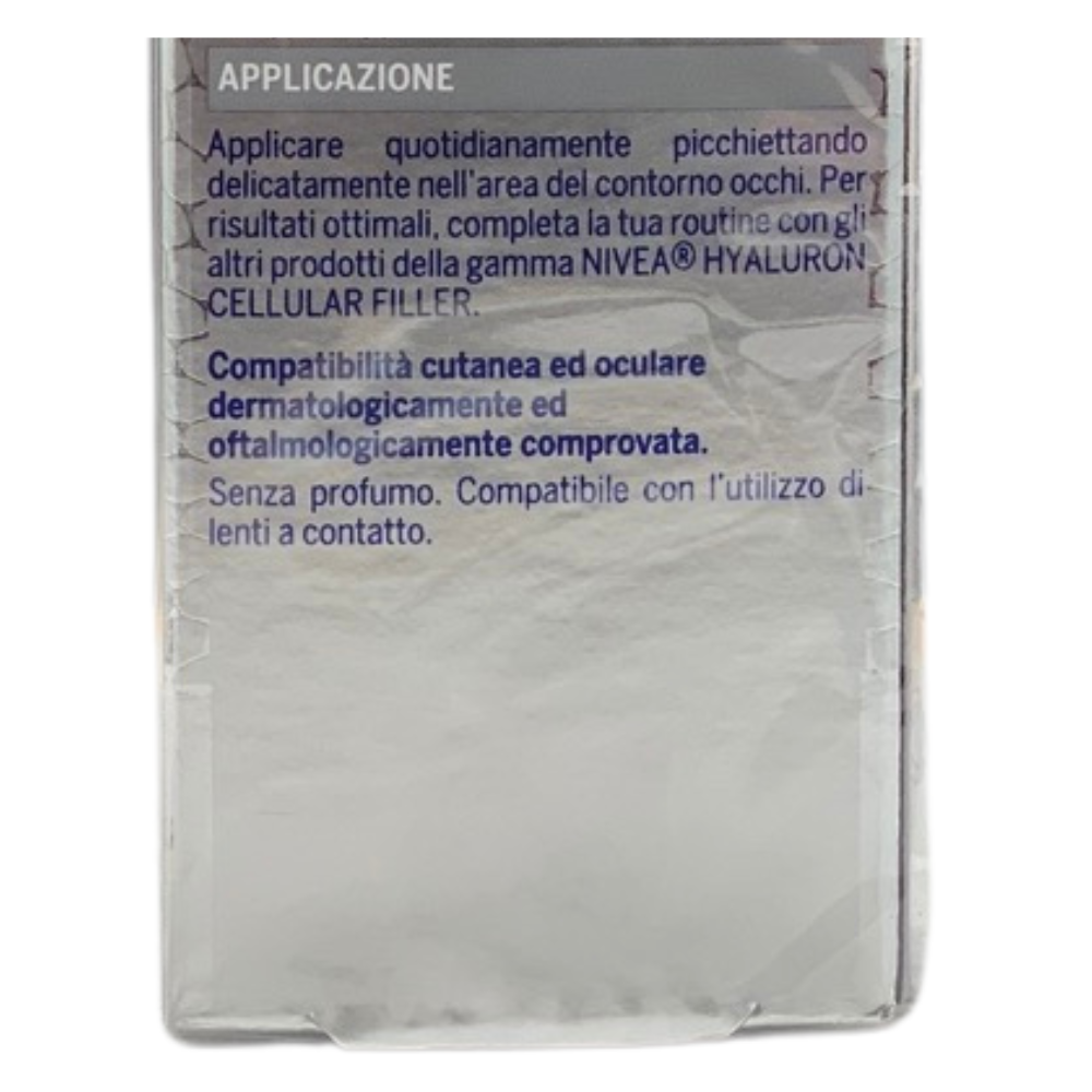 NIVEA CELLULAR EXPERT FILLER Contorno Occhi & Labbra Anti-Età 15ml, Crema contorno occhi e labbra rassodante, Contorno occhi antirughe e filler labbra con Acido Ialuronico e Acido Folico Puro