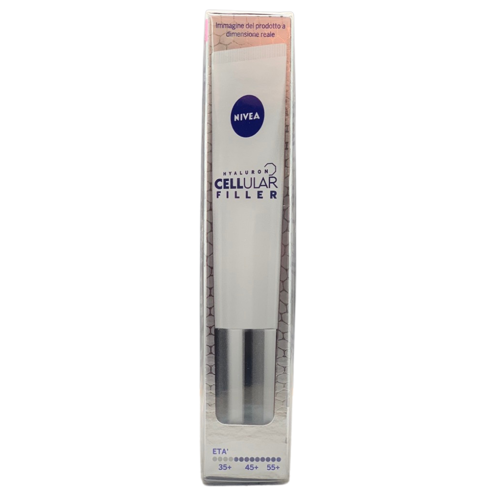 NIVEA CELLULAR EXPERT FILLER Contorno Occhi & Labbra Anti-Età 15ml, Crema contorno occhi e labbra rassodante, Contorno occhi antirughe e filler labbra con Acido Ialuronico e Acido Folico Puro