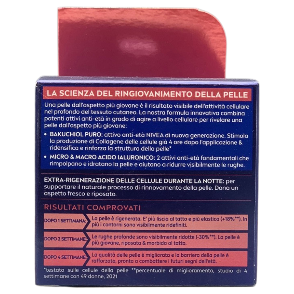 NIVEA CELLULAR EXPERT LIFT Crema Notte Anti-età Multidimensionale 50 ml, Crema viso notte con Bakuchiol Puro e 2 tipi di Acido Ialuronico, Crema antirughe da notte