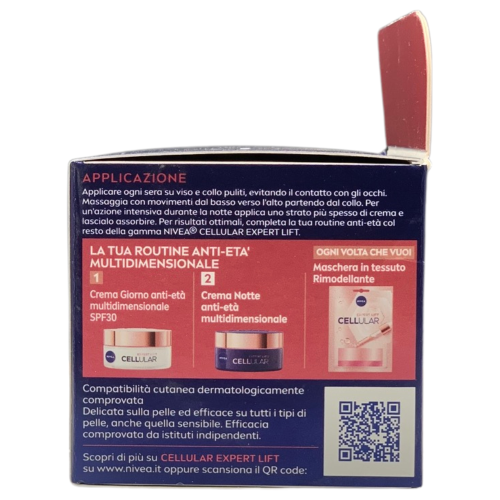 NIVEA CELLULAR EXPERT LIFT Crema Notte Anti-età Multidimensionale 50 ml, Crema viso notte con Bakuchiol Puro e 2 tipi di Acido Ialuronico, Crema antirughe da notte