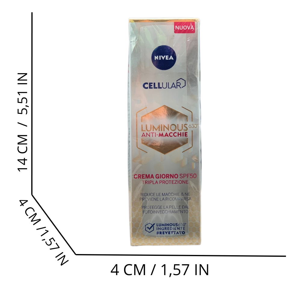 NIVEA Luminous630 Anti-Macchie Fluido UV Quotidiano Crema viso SPF 50 40 ml, Antimacchie viso contro il fotoinvecchiamento con Acido Ialuronico, Thiamidol brevettato e filtri UVA/UVB