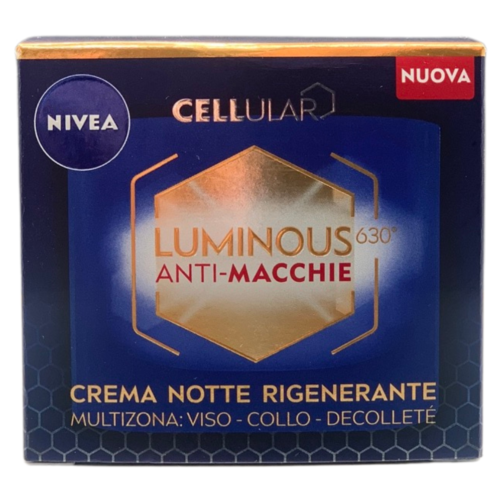 NIVEA Luminous630 Anti-Macchie Crema Notte Rigenerante 50 ml, Crema viso antirughe e antimacchia con Acido Ialuronico e Thiamidol brevettato, Efficiacia antimacchie viso per una pelle rinnovata