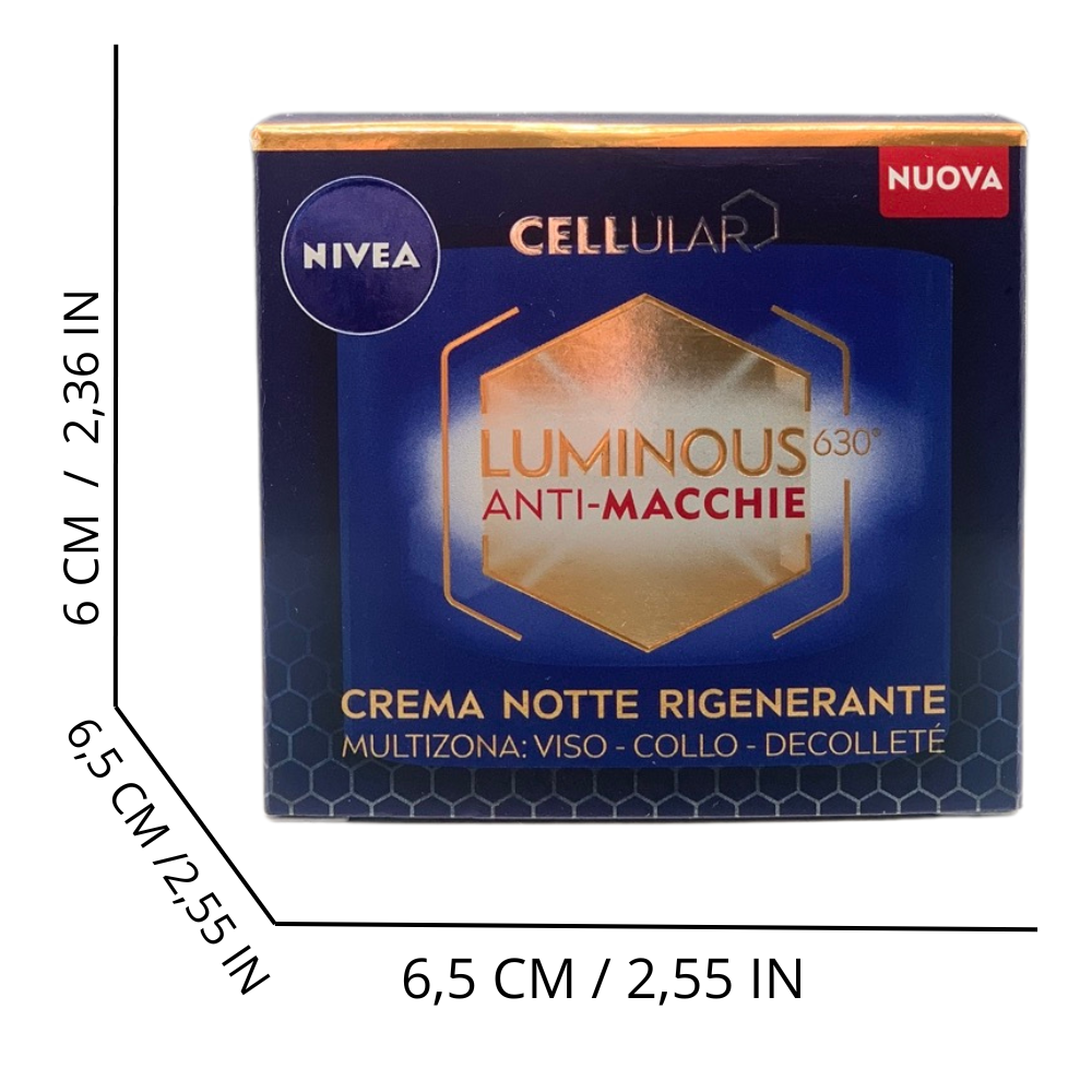 NIVEA Luminous630 Anti-Macchie Crema Notte Rigenerante 50 ml, Crema viso antirughe e antimacchia con Acido Ialuronico e Thiamidol brevettato, Efficiacia antimacchie viso per una pelle rinnovata