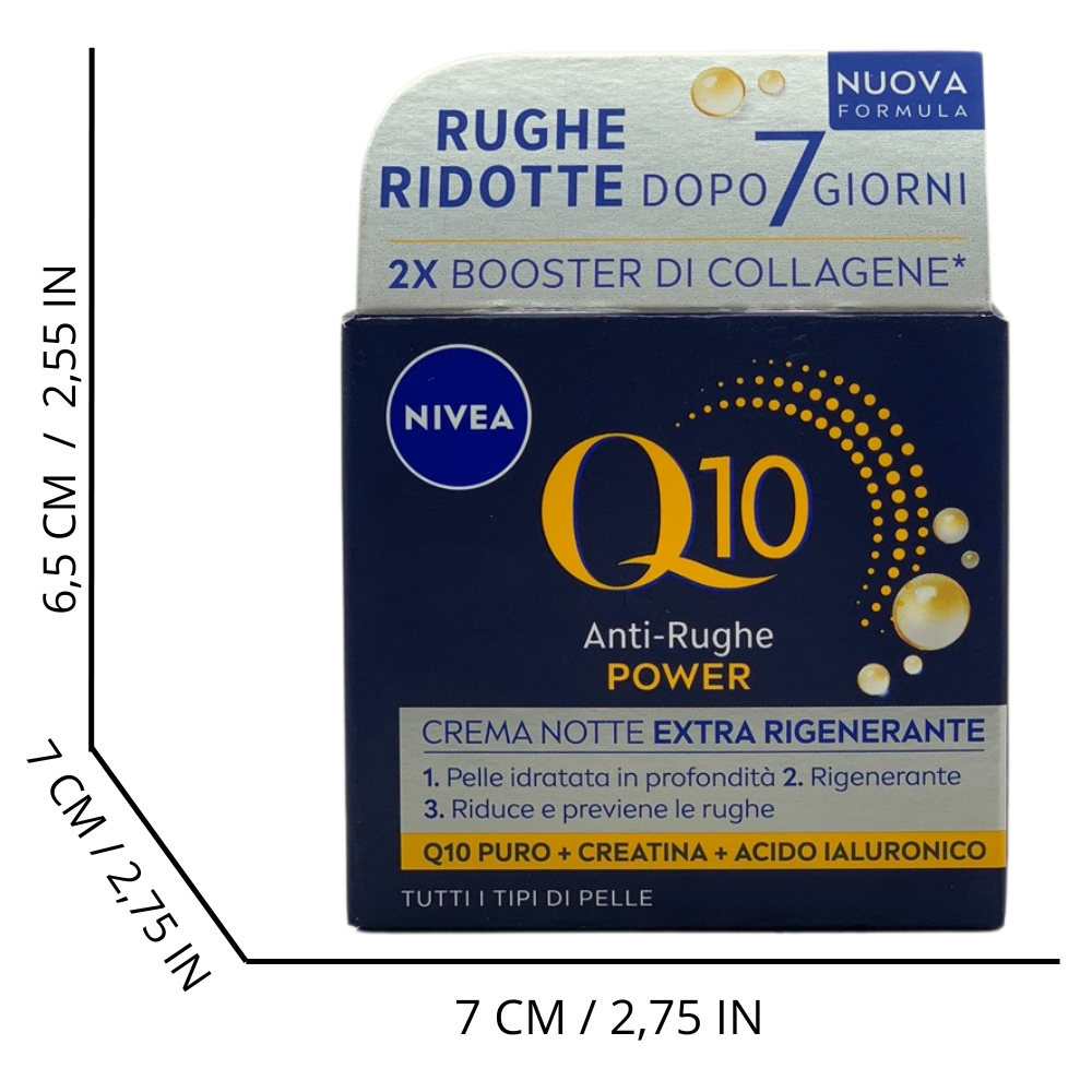 NIVEA Q10 Anti-Rughe Power Crema Notte Extra Rigenerante 50 ml, Crema notte viso antirughe idratante con Coenzima Q10, Creatina e Glycostop, Skincare ad assorbimento rapido per tutti i tipi di pelle