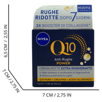 NIVEA Q10 Anti-Rughe Power Crema Notte Extra Rigenerante 50 ml, Crema notte viso antirughe idratante con Coenzima Q10, Creatina e Glycostop, Skincare ad assorbimento rapido per tutti i tipi di pelle
