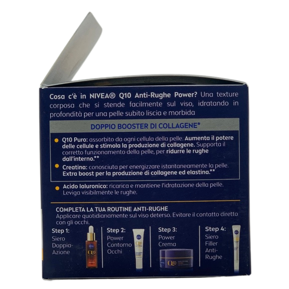 NIVEA Q10 Anti-Rughe Power Crema Notte Extra Rigenerante 50 ml, Crema notte viso antirughe idratante con Coenzima Q10, Creatina e Glycostop, Skincare ad assorbimento rapido per tutti i tipi di pelle