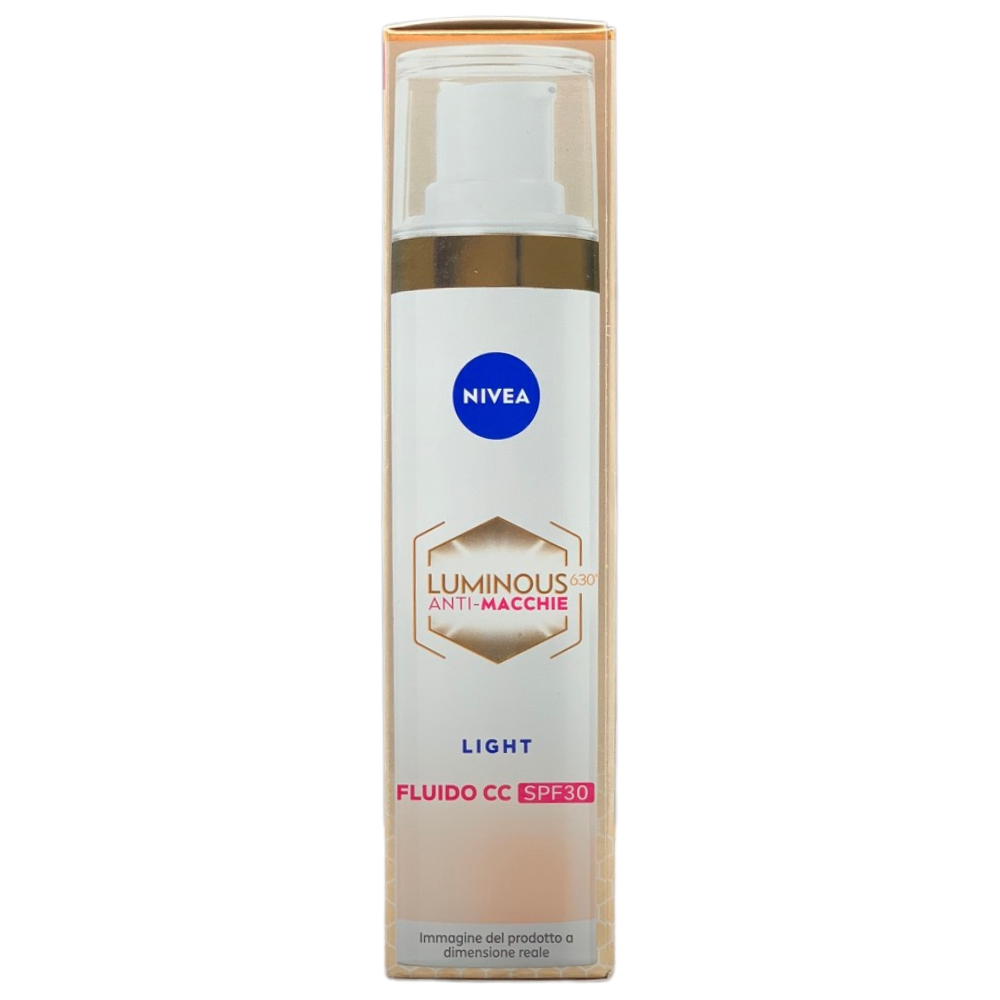 NIVEA Luminous630 Fluido CC Cream SPF 30 3-in-1 Light 40 ml, Crema colorata viso con pigmenti incapsulati e tripla azione anti-macchie, Crema antimacchie viso con Acido Ialuronico e Thiamidol