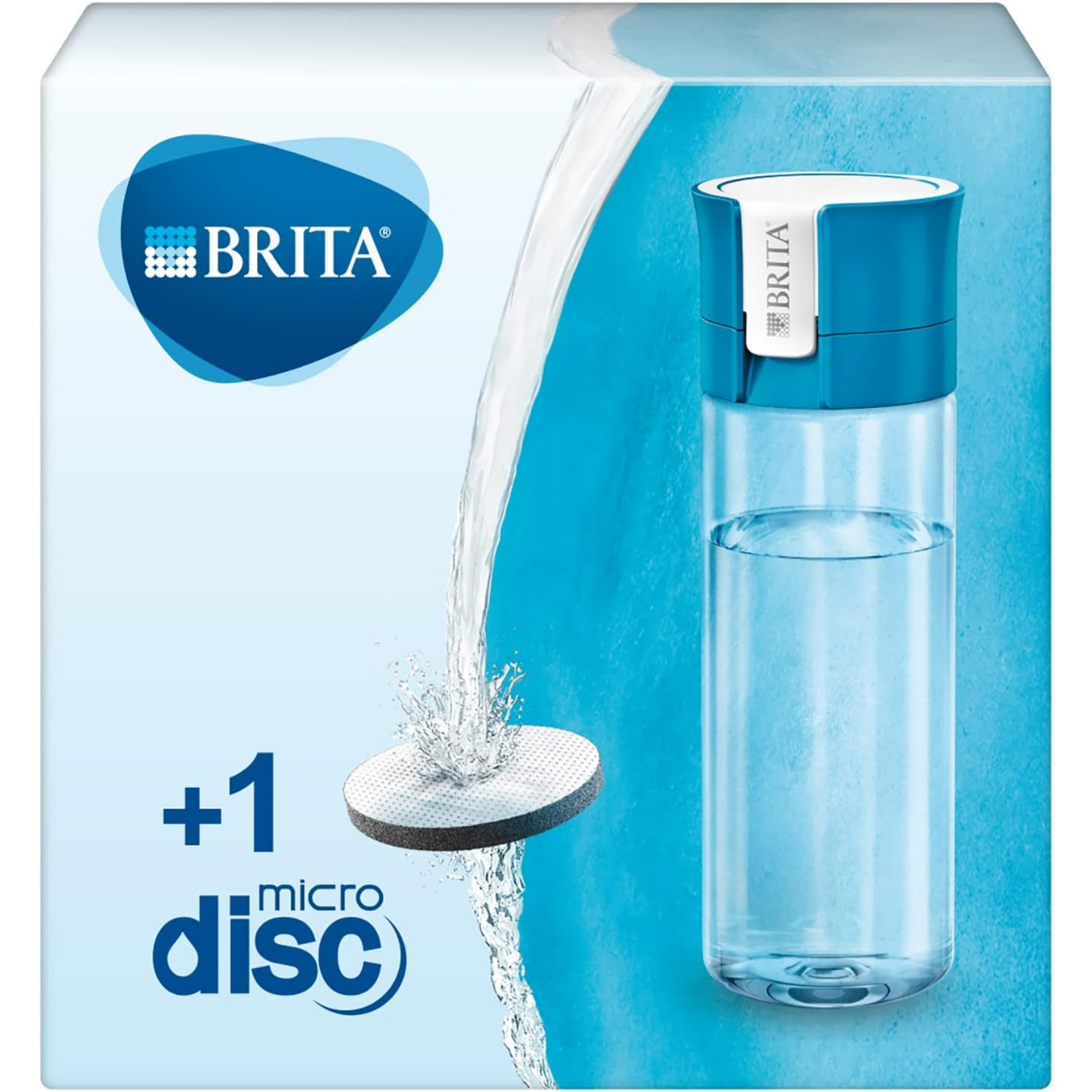 BRITA Borraccia filtrante per acqua, Blu (0.6l) - incl. 1 filtro MicroDisc per la riduzione di cloro, PFAS*, erbicidi, pesticidi e impurità