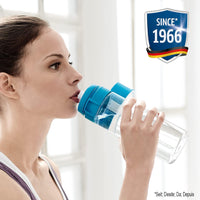 BRITA Borraccia filtrante per acqua, Blu (0.6l) - incl. 1 filtro MicroDisc per la riduzione di cloro, PFAS*, erbicidi, pesticidi e impurità