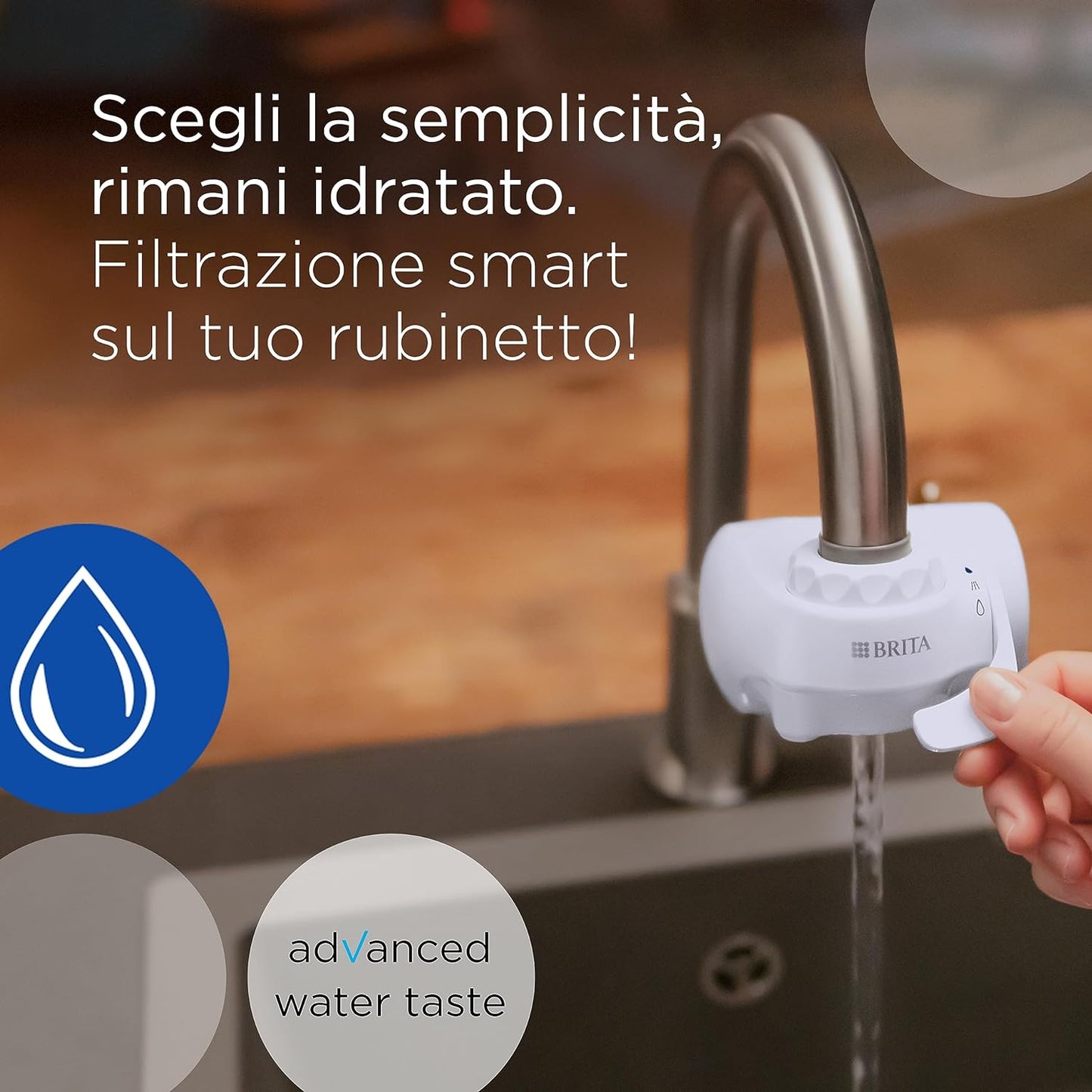 BRITA ON TAP V include 1 x filtro acqua rubinetto V (4 mesi) - riduce cloro, PFAS, piccole particelle e metalli - indicatore durata filtro manuale