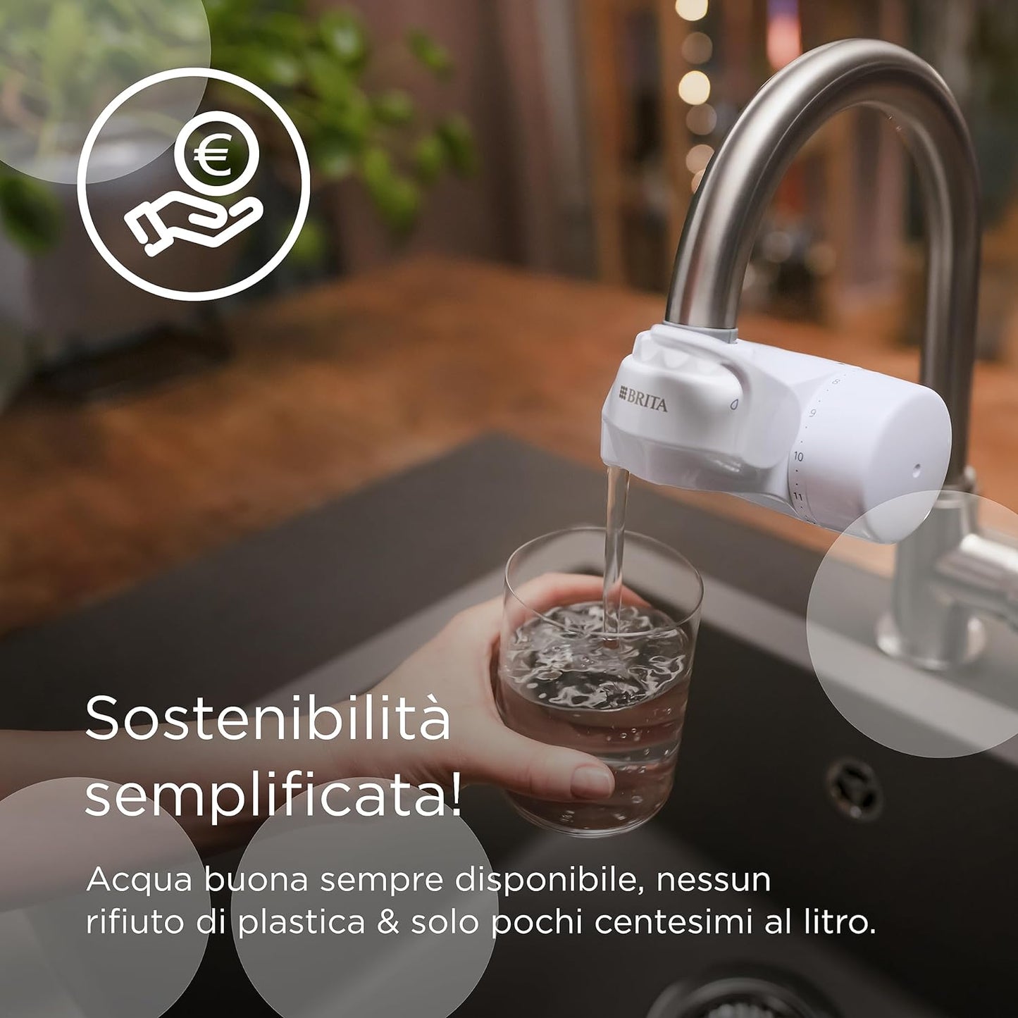 BRITA ON TAP V include 1 x filtro acqua rubinetto V (4 mesi) - riduce cloro, PFAS, piccole particelle e metalli - indicatore durata filtro manuale