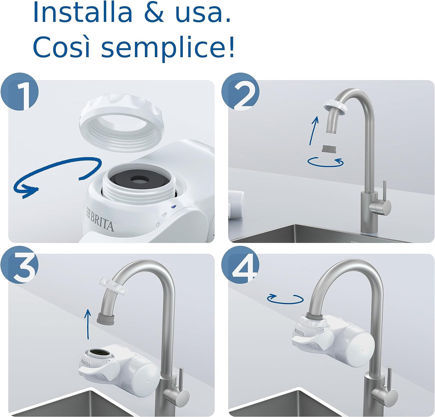 BRITA ON TAP V include 1 x filtro acqua rubinetto V (4 mesi) - riduce cloro, PFAS, piccole particelle e metalli - indicatore durata filtro manuale