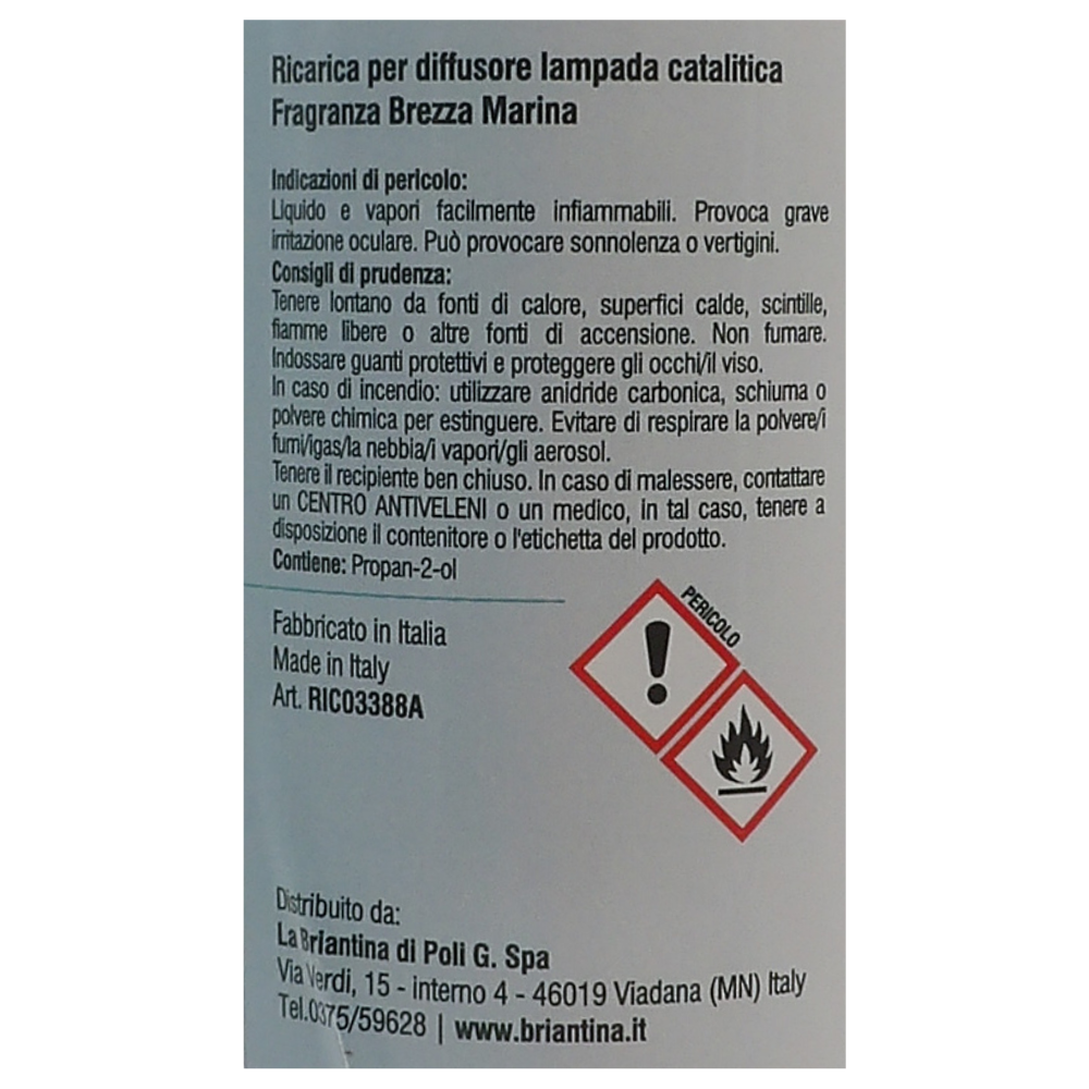 LA BRIANTINA Ricarica Per Diffusore Catalitico, Profumazioni Di Qualità Adatte a Qualunque Lampada Catalitica 500ml (BREZZA MARINA)