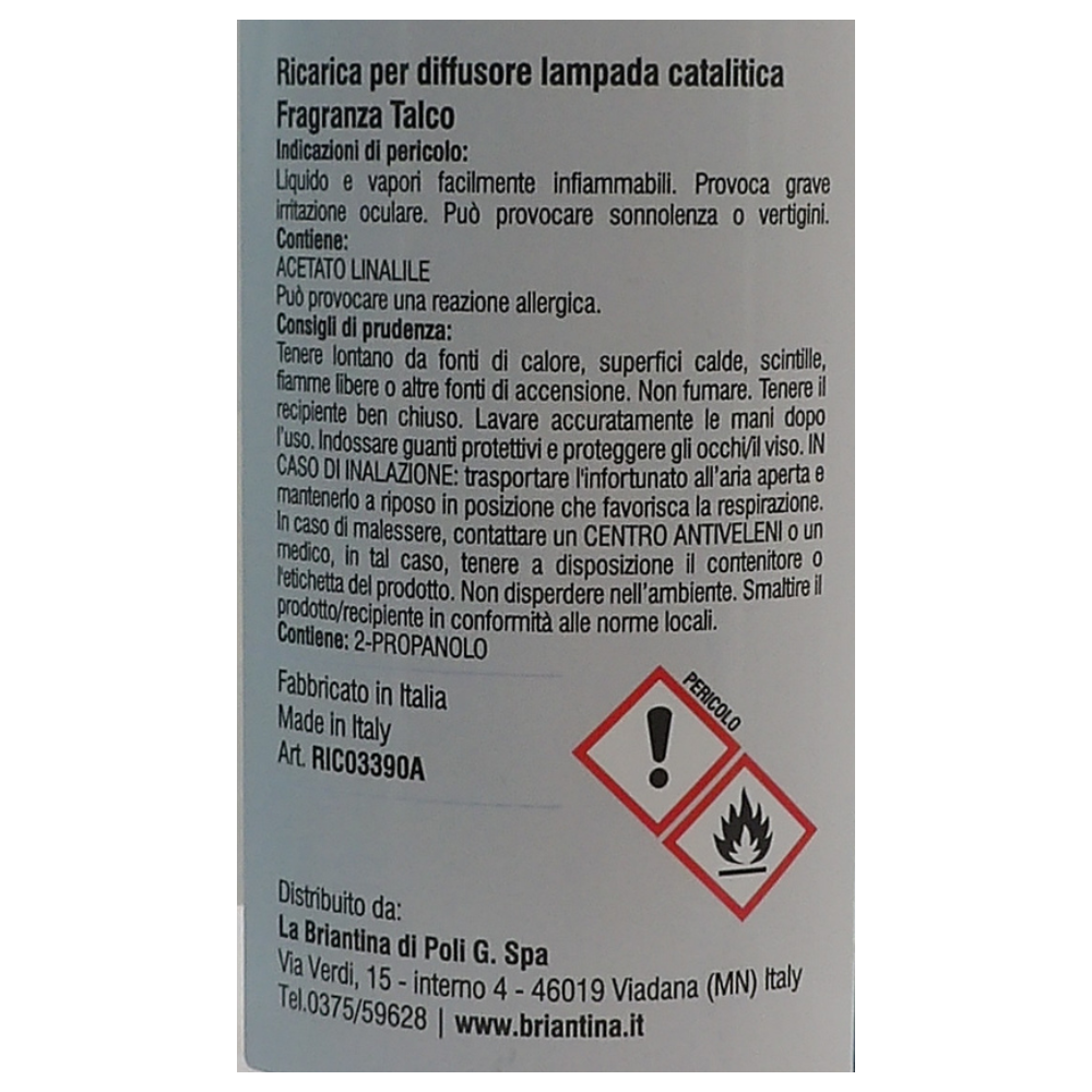 LA BRIANTINA Ricarica Per Diffusore Catalitico, Profumazioni Di Qualità Adatte a Qualunque Lampada Catalitica 500ml (TALCO)