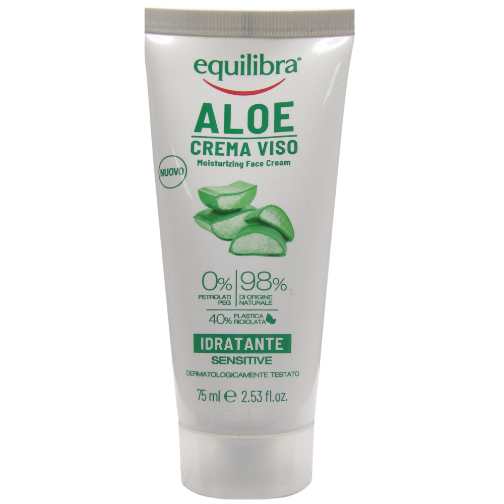 EQUILIBRA Crema Viso Aloe IDRATANTE Sensitive. Priva Di Profumazione Aggiunta, Si Assorbe Rapidamente Senza Ungere 75ml